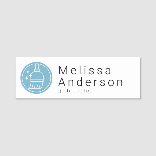 Modern Broom Logo Blue Cleaning Service Namensschild (Vorderseite)
