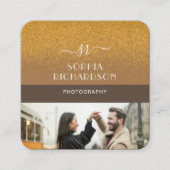 Modern Brown 4 Foto Gold Glitzer Monogram Quadratische Visitenkarte (Vorderseite)