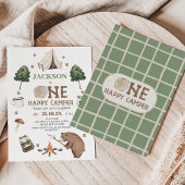 Modern Brown Bären Zelt One Happy Camper Geburtsta Einladung