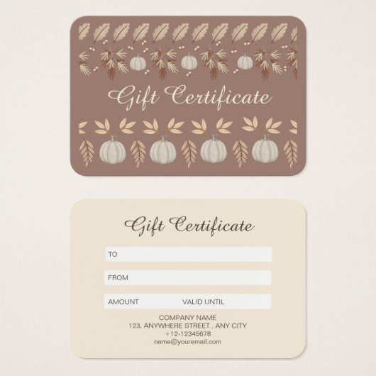 Modern Brown Beige Fall Pumpkin Speckkarte (Vorne & Hinten)