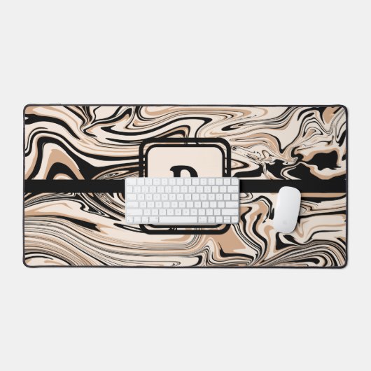 Modern Brown Black Pattern Monogram Schreibtischunterlage (Tastatur & Maus)