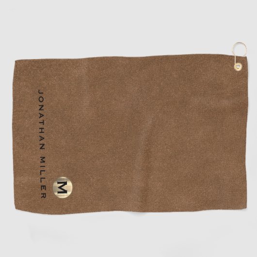 Modern Brown Brushed Gold Monogram Golfhandtuch (Horizontal)