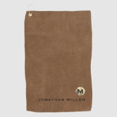 Modern Brown Brushed Gold Monogram Golfhandtuch (Vorderseite)