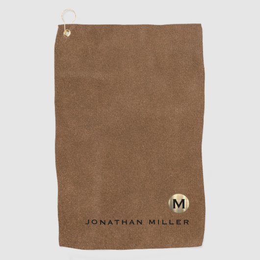 Modern Brown Brushed Gold Monogram Golfhandtuch (Vorderseite)