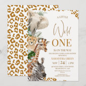 Modern Brown Cheetah Safari Wild One Baby Shower Einladung (Vorne/Hinten)