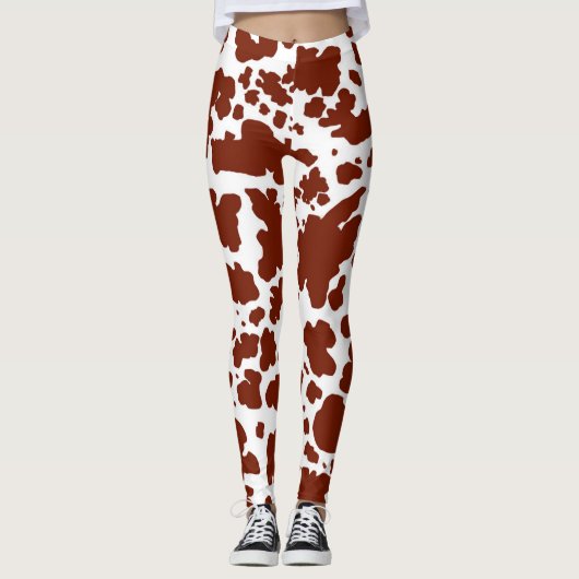 Modern Brown Cow Spots Print Cowboy Bauer Leggings (Vorderseite)