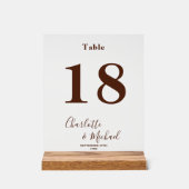 Modern Brown Elegant Wedding Table Number Acrylschild (Vorderseite)