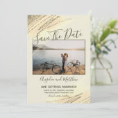 Modern Brown Gold Glitzer Spark Rette Date Foto Save The Date (Stehend Vorderseite)