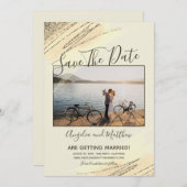 Modern Brown Gold Glitzer Spark Rette Date Foto Save The Date (Vorne/Hinten)