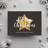 Modern Brown Gold Star Frohe Weihnachten Postkarte