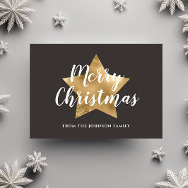 Modern Brown Gold Star Frohe Weihnachten Postkarte