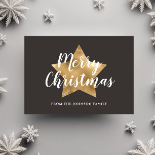 Modern Brown Gold Star Frohe Weihnachten Postkarte