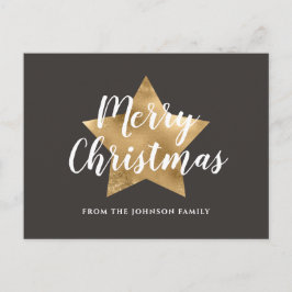 Modern Brown Gold Star Frohe Weihnachten Postkarte