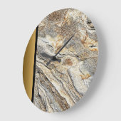 Modern Brown Gray Gold Marmorsteinmuster Große Wanduhr (Winkel)