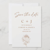 Modern Brown Line Floral Save the Date Card Einladung (Vorderseite)