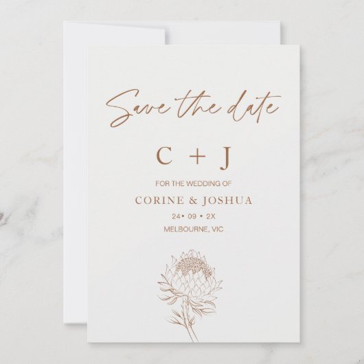 Modern Brown Line Floral Save the Date Card Einladung (Vorderseite)