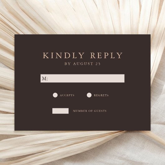 Modern Brown Minimalist Wedding RSVP Karte