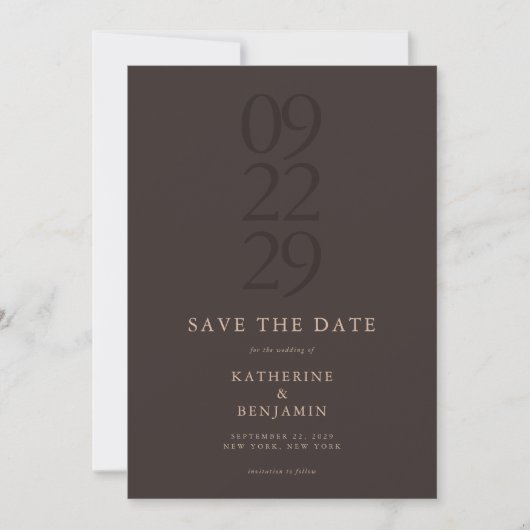 Modern Brown Minimalist Wedding Save The Date (Vorderseite)