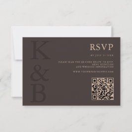 Modern Brown Monogram Minimalist Wedding RSVP Karte