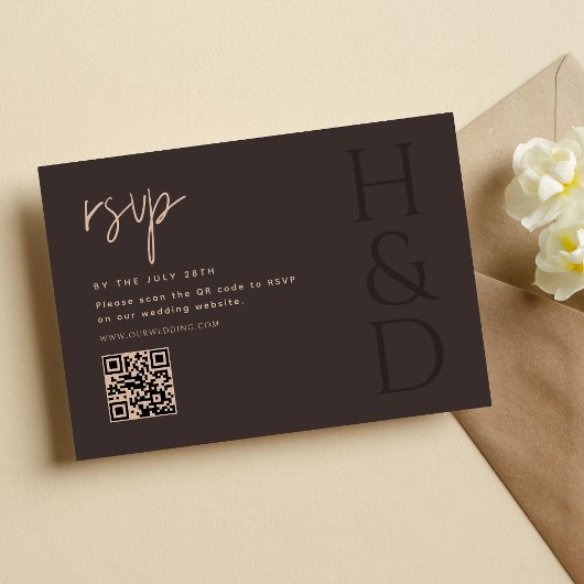 Modern Brown Monogram Minimalist Wedding RSVP Karte