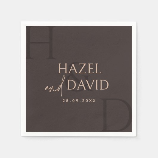 Modern Brown Monogram Minimalist Wedding Serviette (Vorderseite)
