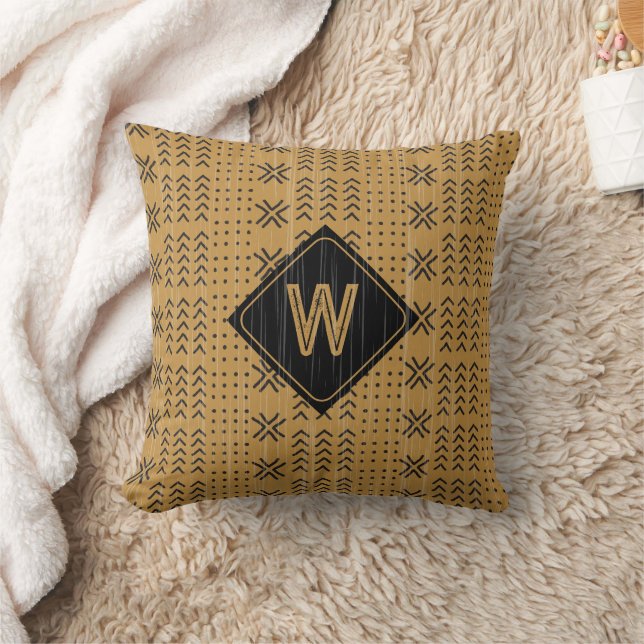 Modern Brown Mudcloth African Monogram Kissen (Decke)