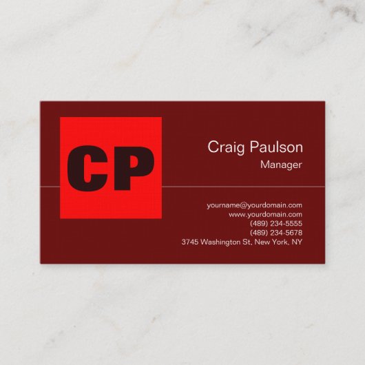 Modern Brown Red Bold Monogram, Professional Schli Visitenkarte (Vorderseite)