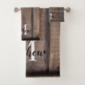 Modern Brown Rustic Monogram Script Name Badhandtuch Set (Insitu)