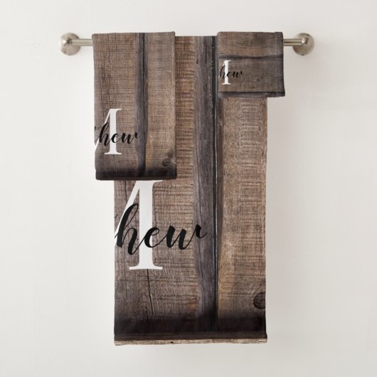 Modern Brown Rustic Monogram Script Name Badhandtuch Set (Insitu)