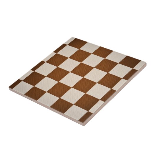 Modern Brown & Seashell Geometric Schachbrett Patt Fliese (Seite)