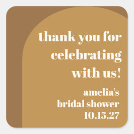 Modern Brown Tan Custom Bridal Shower Thank You Quadratischer Aufkleber