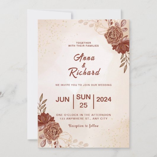Modern Brown wedding Invitation Einladung (Vorderseite)