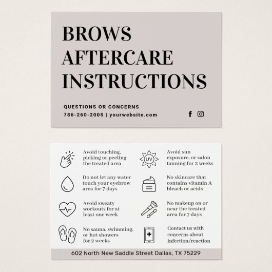 Modern Brows Aftercare PMU Brow Instructions Card (Vorne & Hinten)