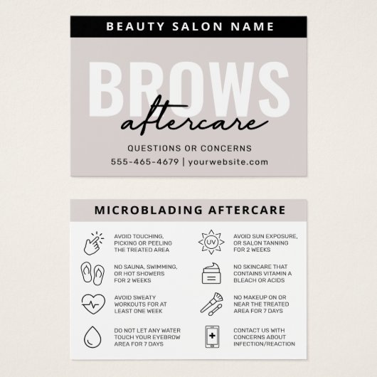 Modern Brows Aftercare PMU Brow Instructions Card (Vorne & Hinten)