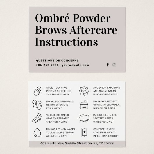 Modern Brows Aftercare PMU Brow Instructions Card (Vorne & Hinten)
