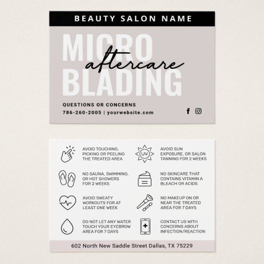 Modern Brows Aftercare PMU Brow Instructions Card  (Vorne & Hinten)