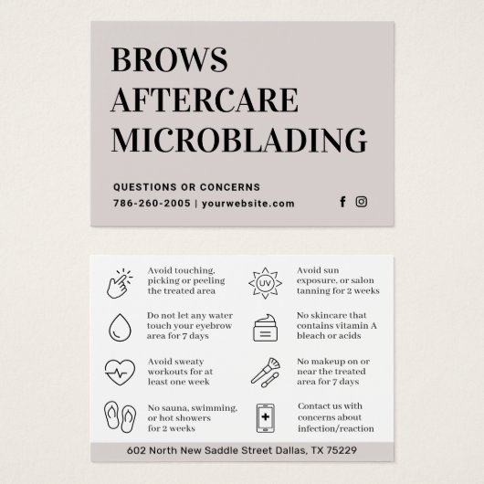 Modern Brows Aftercare PMU Brow Instructions Card (Vorne & Hinten)