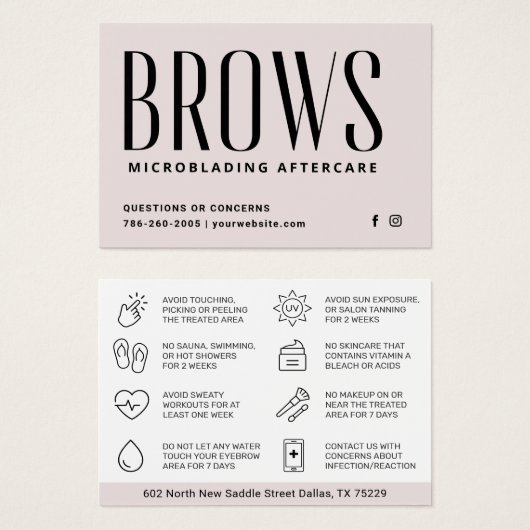 Modern Brows Aftercare PMU Brow Instructions Card (Vorne & Hinten)
