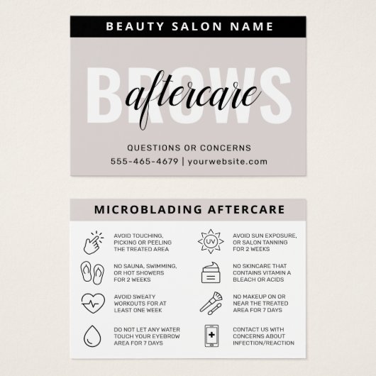Modern Brows Aftercare PMU Brow Instructions Card  (Vorne & Hinten)