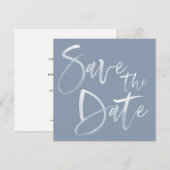 Modern Brush Calligraphy Script Dusty Blue Wedding Save The Date (Vorne/Hinten)