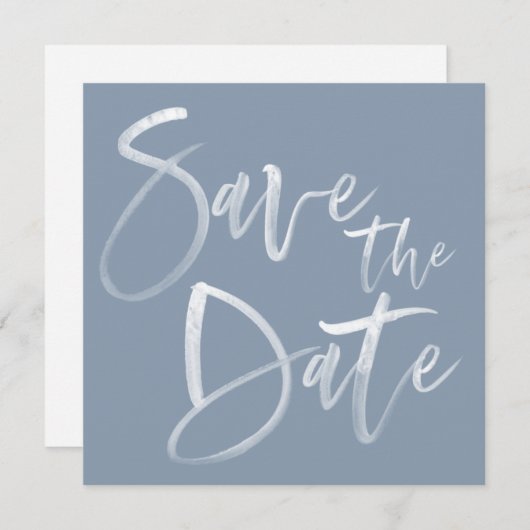 Modern Brush Calligraphy Script Dusty Blue Wedding Save The Date (Vorne/Hinten)