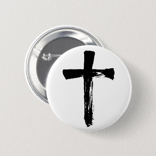 Modern Brush Cross - Christlich Jesus God Crucifix Button (Vorne & Hinten)