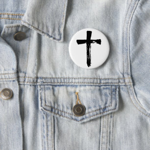 Modern Brush Cross - Christlich Jesus God Crucifix Button
