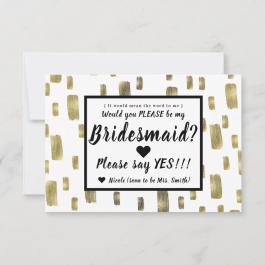 Modern Brush Gold Kupfer Bronze Seien Sie meine Br RSVP Karte (Rückseite)