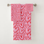 Modern Brush Heart Pink Red Pattern Badhandtuch Set (Insitu)