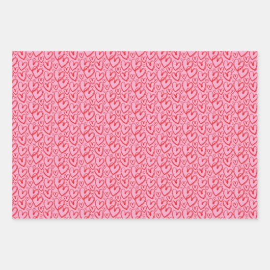 Modern Brush Heart Pink Red Pattern Geschenkpapier Set (Vorderseite 2)