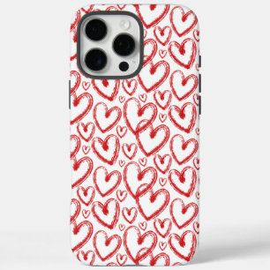 Modern Brush Heart Red White Pattern iPhone 16 Pro Max Hülle