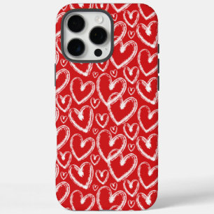 Modern Brush Heart Red White Pattern iPhone 16 Pro Max Hülle