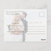 Modern Brush Photo Gold Script Wedding Thank You Postkarte (Rückseite)
