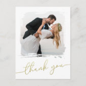 Modern Brush Photo Gold Script Wedding Thank You Postkarte (Vorderseite)